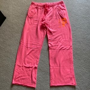 VS PINK Sweatpants Bright Pink with Orange - Large